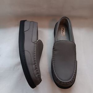 My Pillow My Slippers Mens 15 All Seasons Leather Moccasin Slipper Shoes Gray